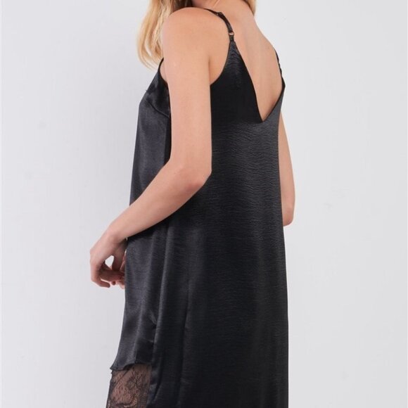 Black Satin Sleeveless Mini Dr4ess - Picture 3 of 5
